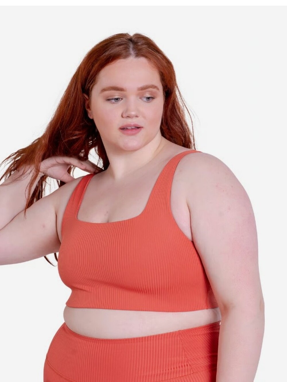 Girlfriend Collective "RIB Tommy Cropped Bra". Ribbed. Square-Neck. Orange, XXXL